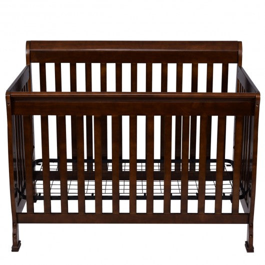 Coffee Pine Wood Baby Toddler Bed Convertible Crib