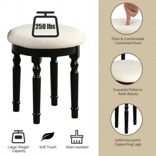 Tri-Fold Mirror Table Stool Wooden Vanity Make Up Dressing Set