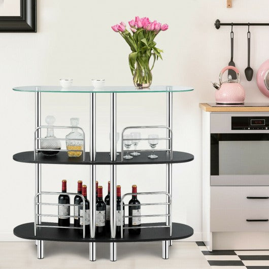 3-tier Bar Cabinets Table with Tempered GlassTop