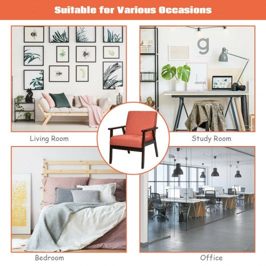 Solid Rubber Wood Fabric Accent Armchair