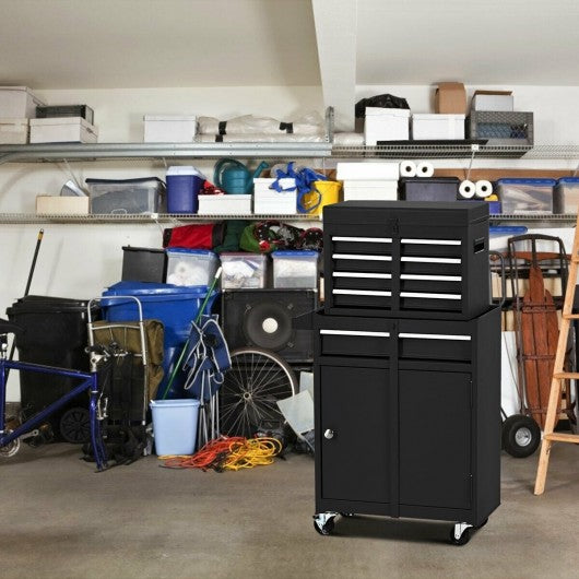 2-in-1 Tool Chest & Cabinet with 5 Sliding Drawers-Black