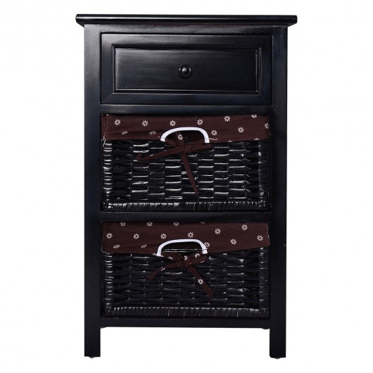 Black/White 3 Tiers 1 Drawer Night Stand-Black