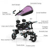 Twins Kids Baby Tricycle With Safety Double Rotatable Seat