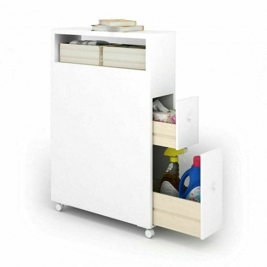 White Wooden Storage Cabinet Organizer with 4 Casters