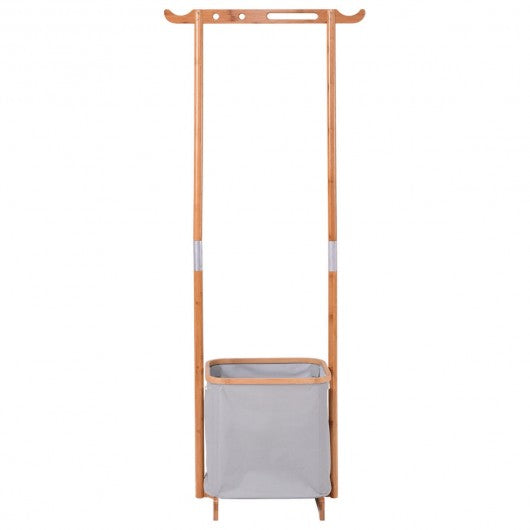 Bamboo Laundry Hamper Garment Hanger Storage Rack