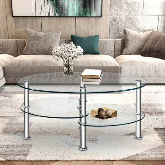 Tempered Glass Oval Side Coffee Table-Transparent