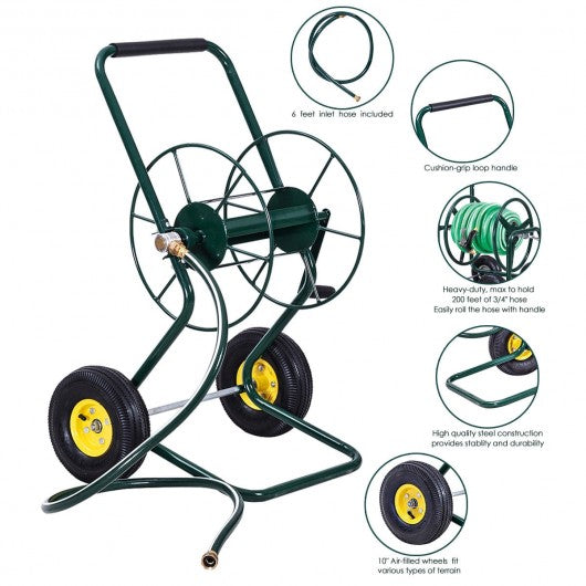 Garden Steel Frame Wheeled Hose Reel Cart