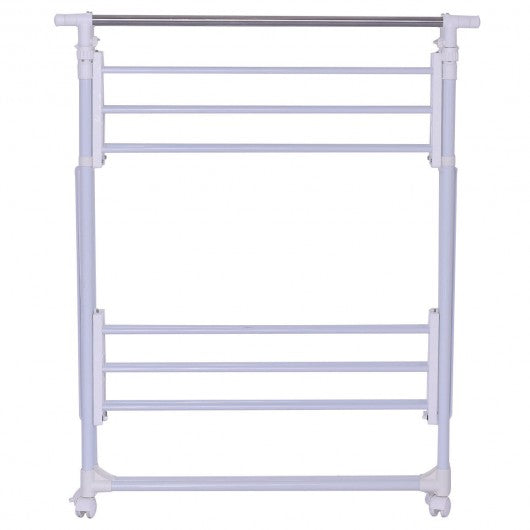 Folding Adjustable Rolling Clothes Rack Hanger with 2 Shelves