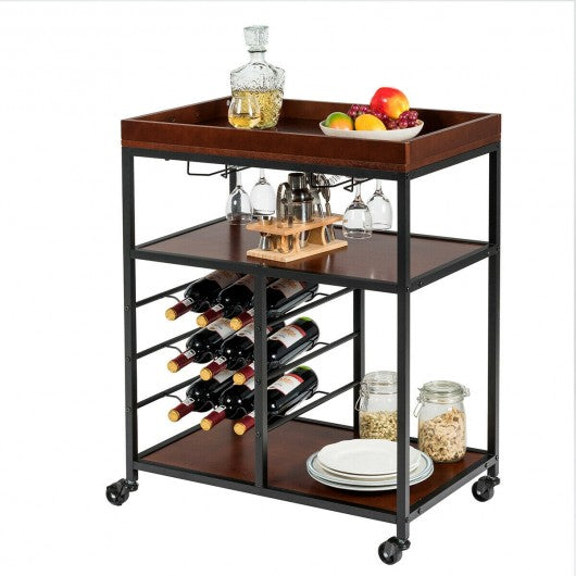 3 Tier Storage Bar Serving Cart with Wine Rack