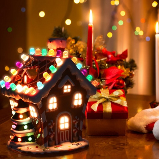 Hand-Painted Ceramic Christmas House with 44 Multicolored Lights