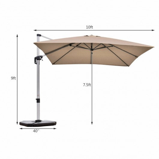 10 Ft 360 Degree Tilt Aluminum Square Patio Offset Cantilever Umbrella