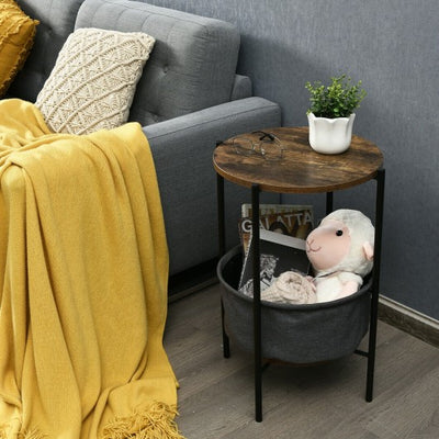 Industrial Round End Side Table Sofa w/ Storage