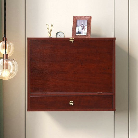 Wall Mounted Folding Laptop Desk Hideaway Storage with Drawer