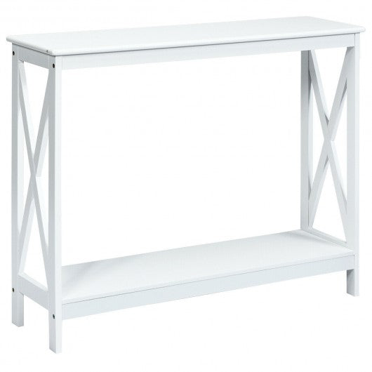2-Tier Console X-Design Sofa Side Accent Table-White