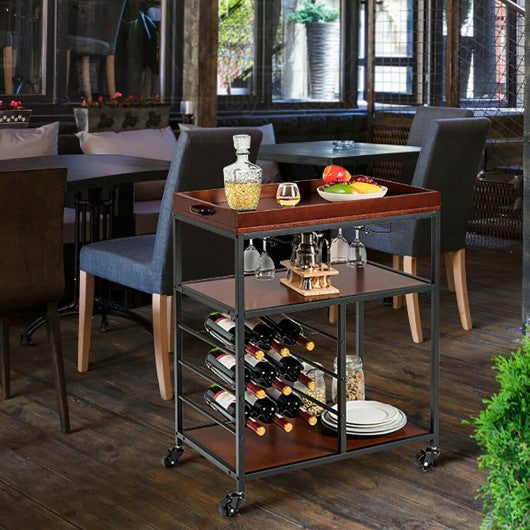 3 Tier Storage Bar Serving Cart with Wine Rack