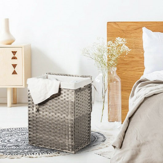 Removable Liner Bag Synthetic Rattan Basket Handwoven Laundry Hamper-Gray