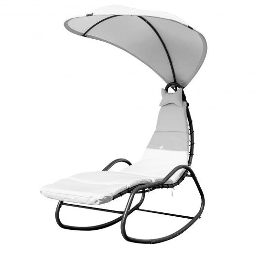 Patio Hanging Swing Chaise Lounge Chair-Beige