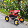 Red/Green Garden Cart Rolling Work Seat With Heavy Duty Tool Tray Gardening Planting