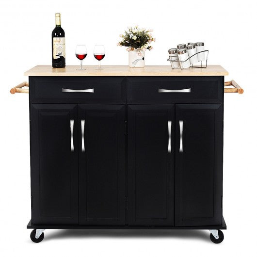 Wood Top Rolling Kitchen Trolley Island Cart Storage Cabinet