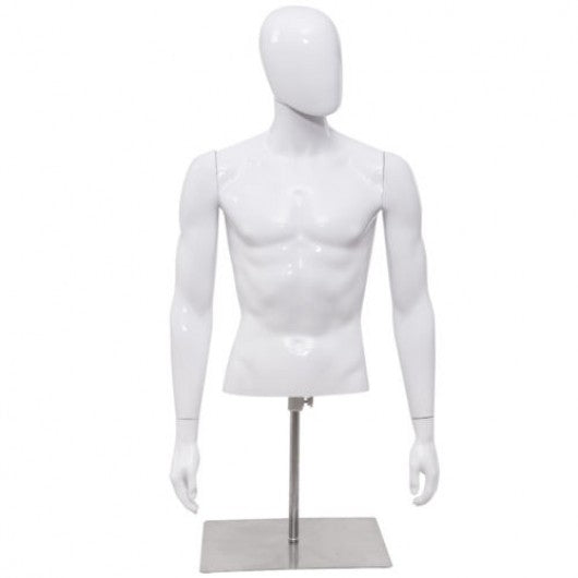 Plastic Half Body Head Turn Male Mannequin with Base