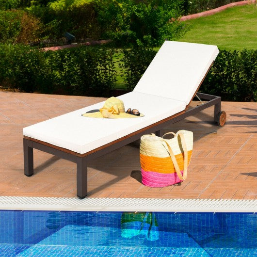 Patio Acacia Wood Lounge Chair Chaise Recliner