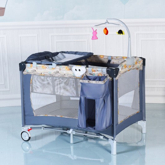 Foldable 2 Color Baby Crib Playpen Playard-Gray