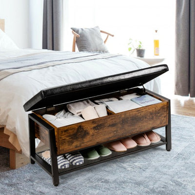 Industrial Storage Shoe Bench with Two Divided Space