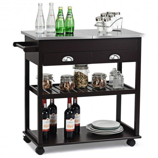 Stainless Steel Mobile Kitchen Trolley Cart With Drawers & Casters
