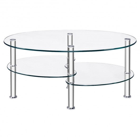 Tempered Glass Oval Side Coffee Table