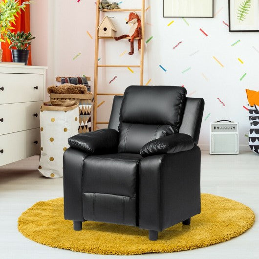Deluxe Kids Armchair Recliner Headrest Sofa w/ Storage Arms-Black