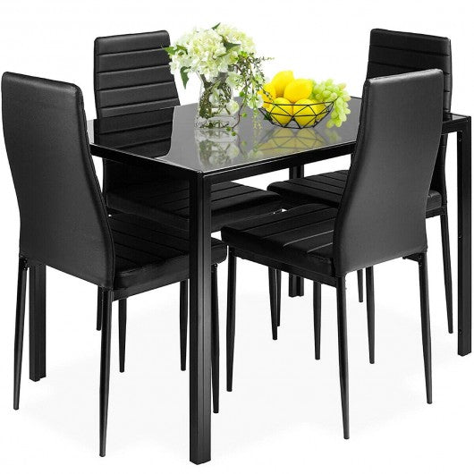 5 pcs Metal Frame and Glass Tabletop Dining Set