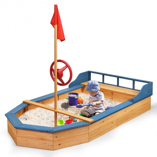 Wooden Pirate Sandboat Covered Sandboxes w/Bench Seat