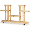 4-Tier Wood Casters Rolling Shelf Plant Stand-Natural