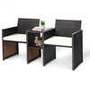 Patio Rattan Conversation Cushioned Seat Sofa Set