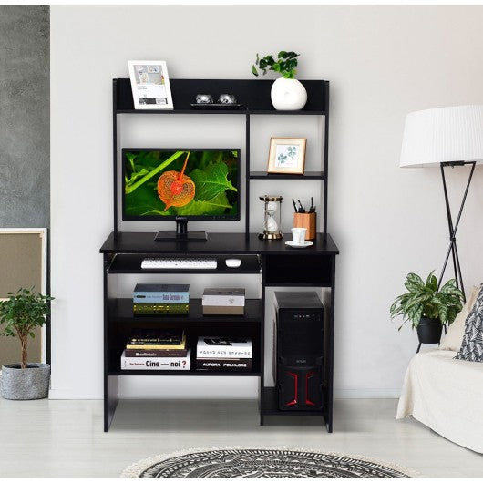 Hutch Storage Shelves Keyboard Tray Organizer Computer Desk