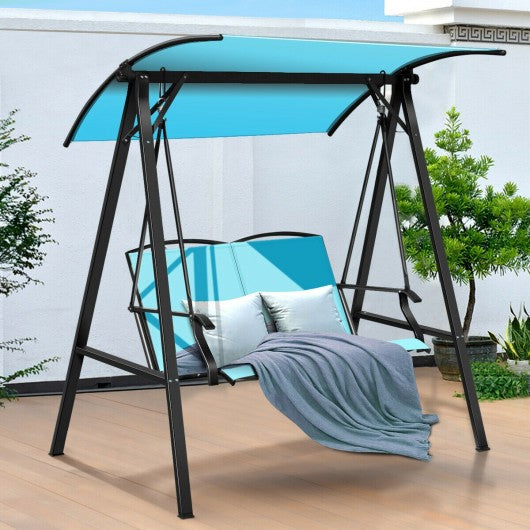 Outdoor Porch Steel Hanging 2 Seat Swing Loveseat with Canopy