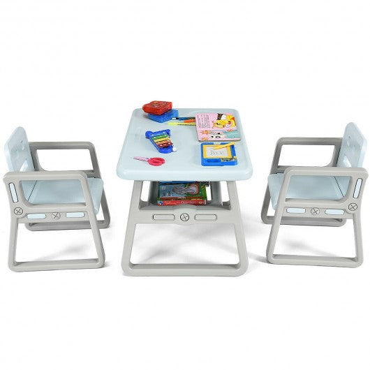 Kids Table and 2 Chairs Set with Storage Shelf