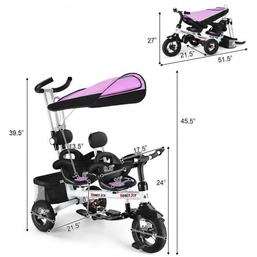 Twins Kids Baby Tricycle With Safety Double Rotatable Seat