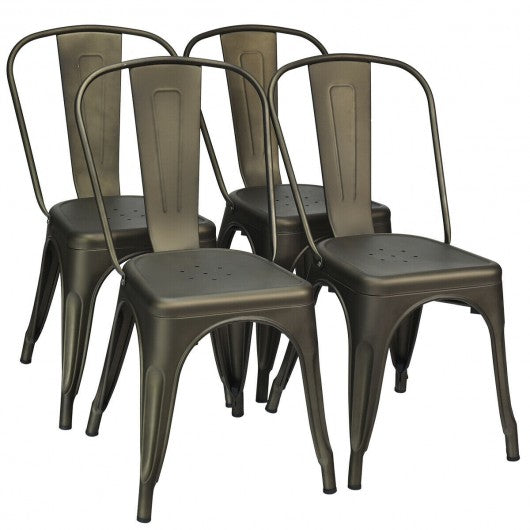 Set of 4 Dining Side Stackable Cafe Metal Chairs