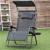 Folding Recliner Lounge Chair with Shade Canopy Cup Holder-Black