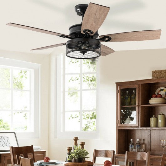 48-Inch Ceiling Fan with 5 Wooden Rustic Reversible Blades