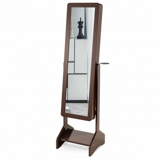 Standing Jewelry Cabinet with Full-length Mirror-Coffee