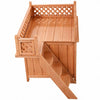 Wood Pet Dog House with Roof Balcony & Bed Shelter