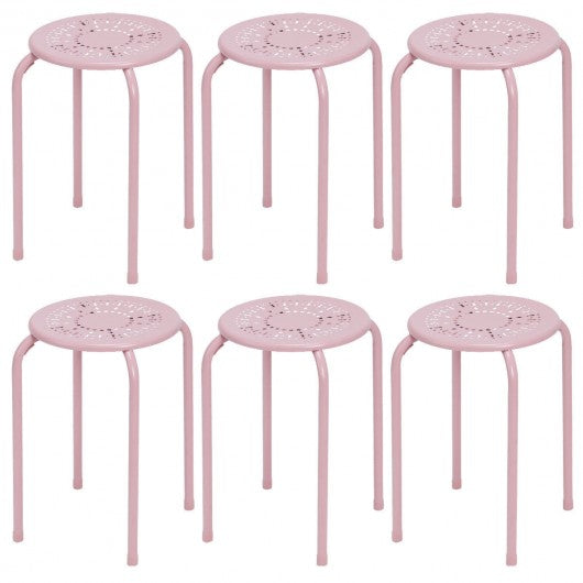 Set of 6 Stackable Backless Round Metal Stool Set
