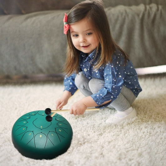 Steel Tongue Handpan Drum 13 Notes 12�-Green