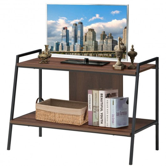 2-Tier TV Stand w/ Shelves & Metal Frame