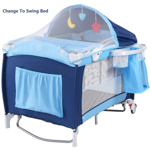 Foldable Baby Crib Playpen w/ Mosquito Net and Bag