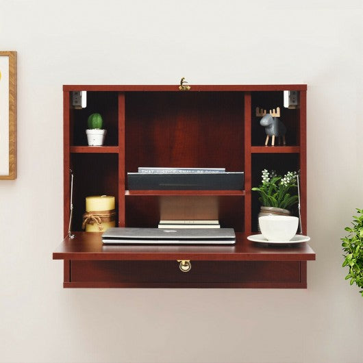 Wall Mounted Folding Laptop Desk Hideaway Storage with Drawer