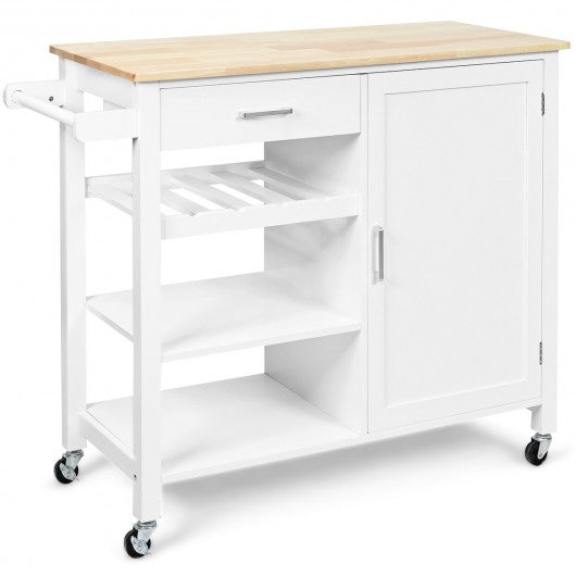 4-Tier Wood Drawer Kitchen Cart with Storage Shelf and Casters