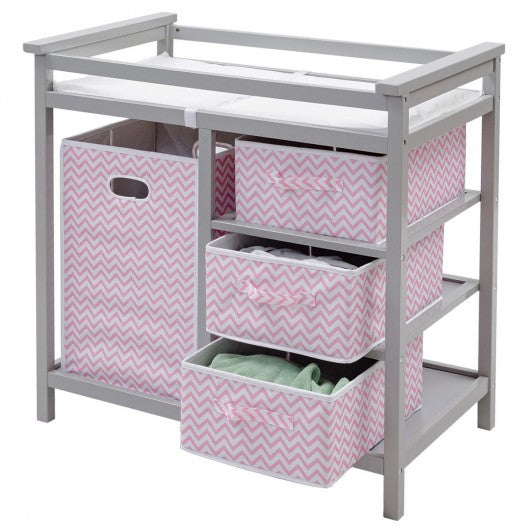 Infant Diaper Changing Storage Table with Hamper & 3 Baskets